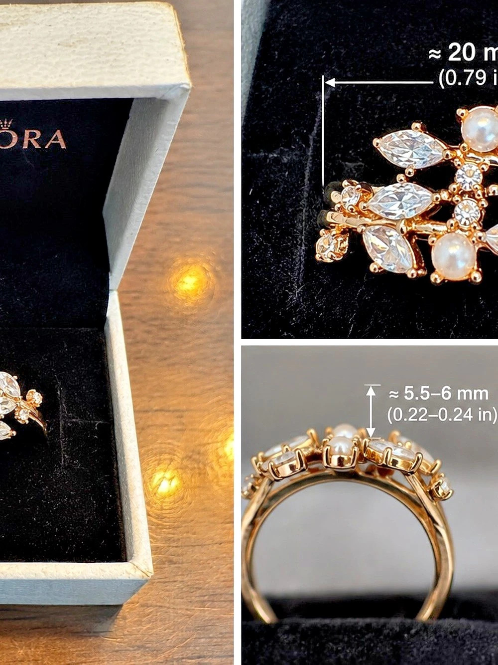 Luminous Leaves Ring Gold & White Statement Ring Like New